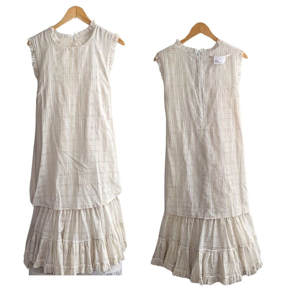 Ethereal LISA MARIE FERNANDEZ Ivory MacPherson Plaid Boho Smock Midi Dress - Picture 7 of 10